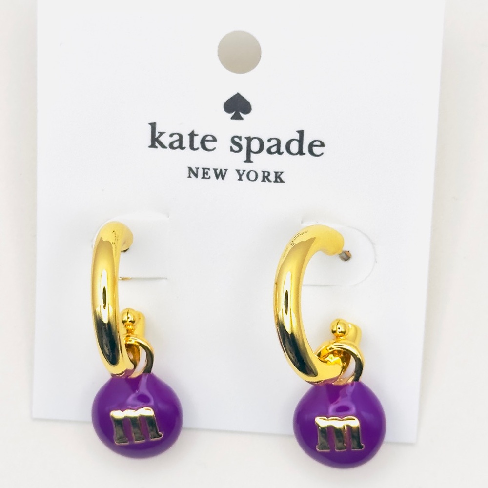 Kate Spade M&M Gold Hoops with Purple Charms